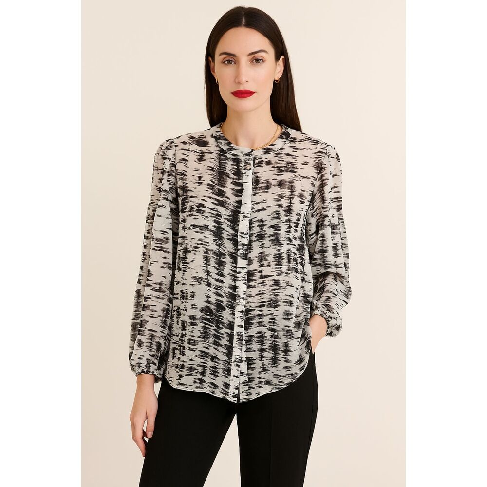 Escada Sport Nerlisa Long Sleeve Blouse Fantasy Abstract Black & White Print 6